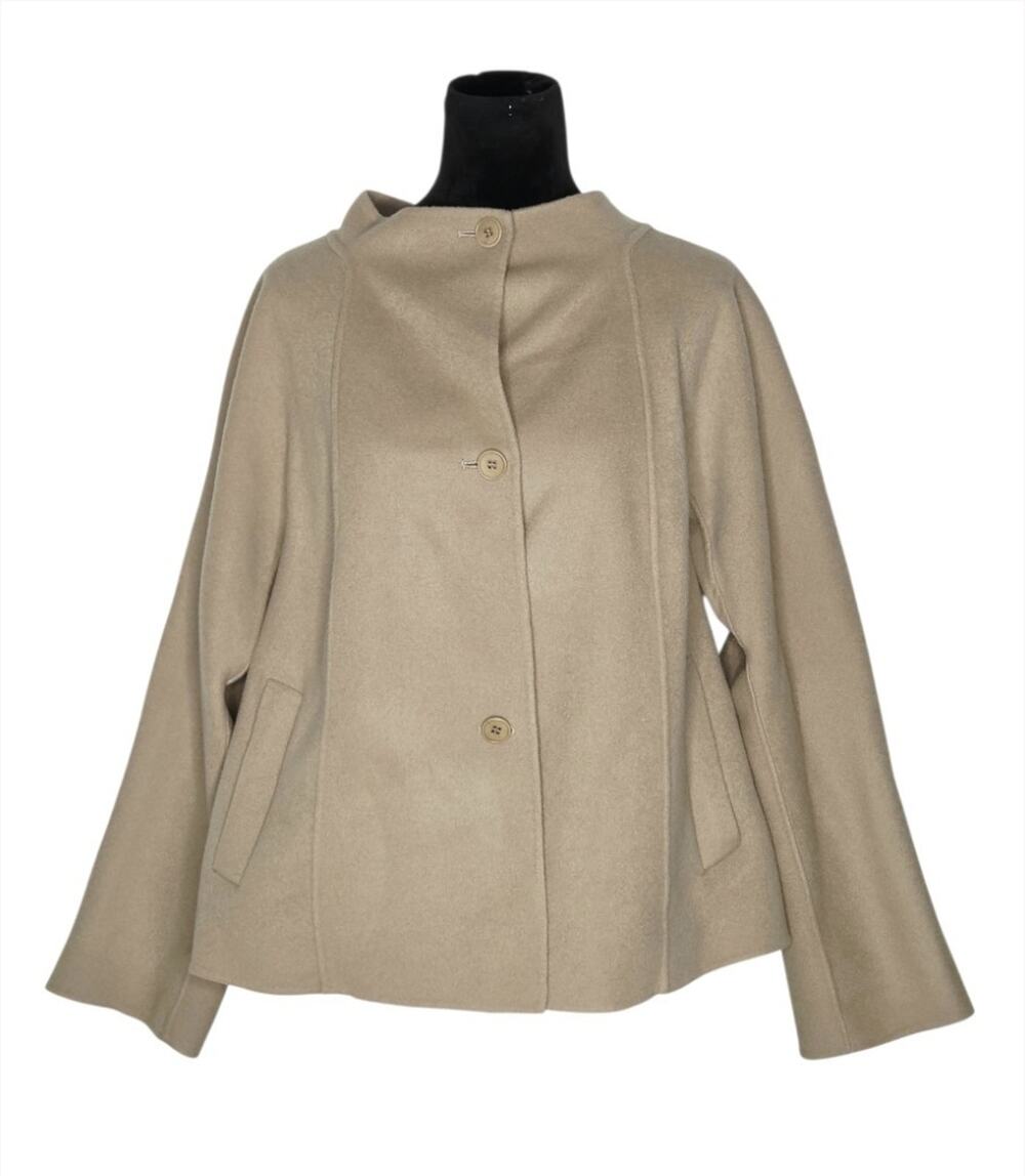 Talbots 100% Wool Blend Jacket 18W Beige Funnel Neck Swing Coat Plus Minimalist